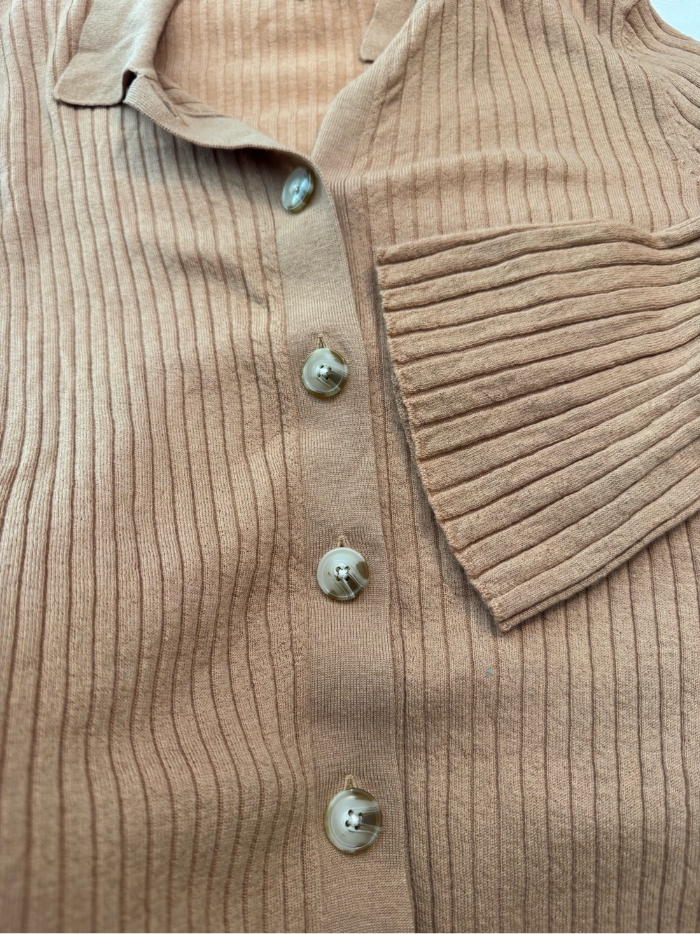 Loulou Studio Ribbed Button-Front Cardigan in Camel - Picture 4 of 8